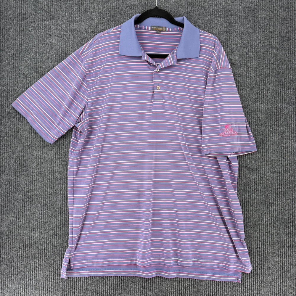 Peter Millar Summer Comfort polo mens XL striped Seagate Golf shirt purple pink
